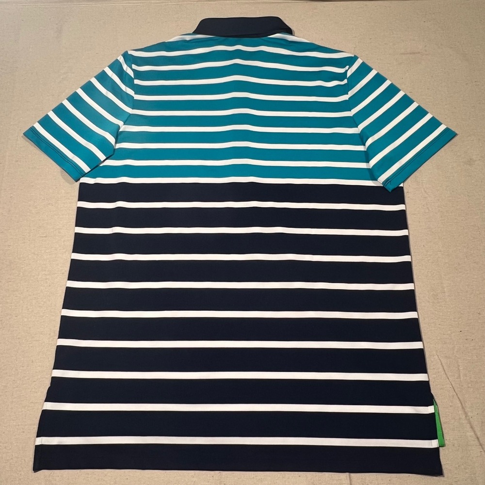 RLX Ralph Lauren Golf Polo Shirt Mens L Two-tone Striped Teal/Navy Blue/White - Picture 3 of 9